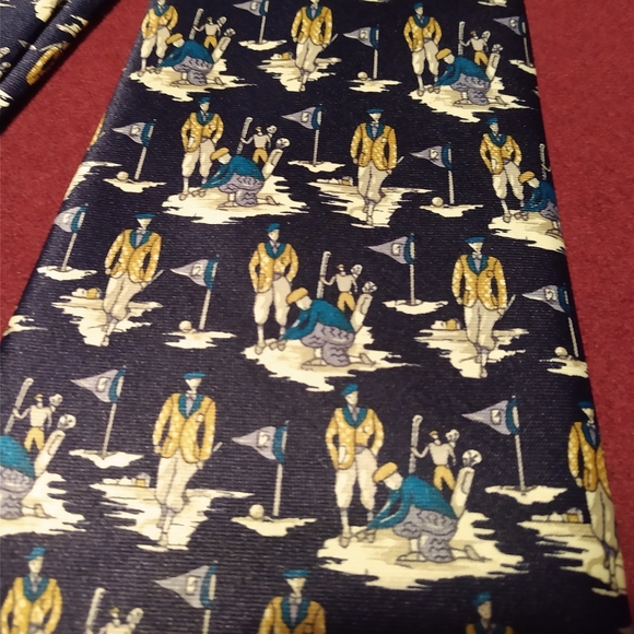 Rene Chagal Handmade 100% Silk Necktie Golf Scene - Picture 1 of 5